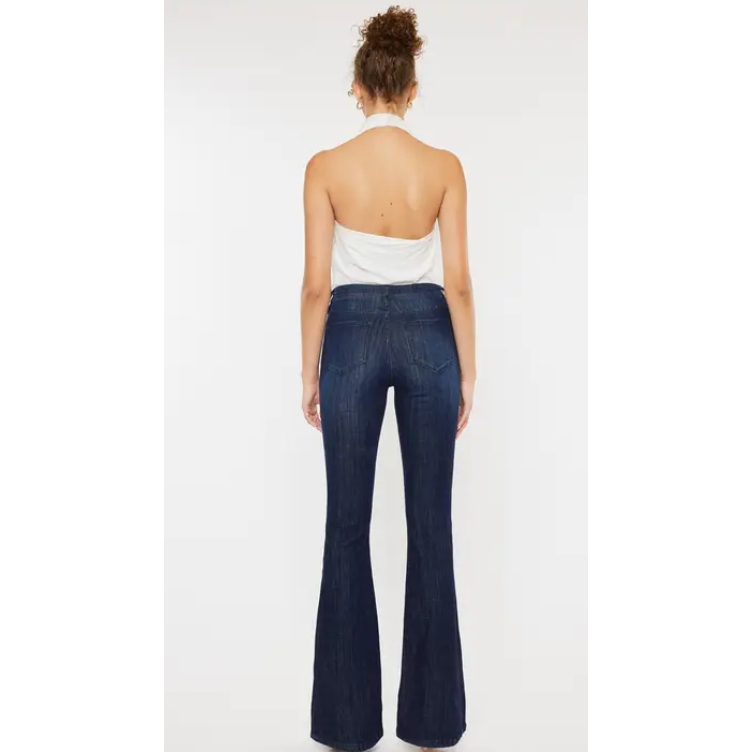 The Soho Dark Wash Mid Rise Flare Stretch Jeans