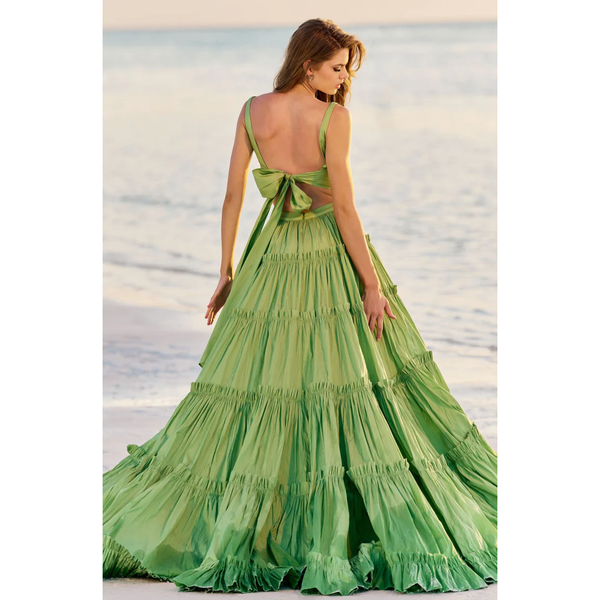 The Sherri Hill 56125 Chartreuse Two Piece Tie Back Gown