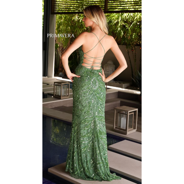 The Larissa Sage Green Fitted Sequin Embellished Gown
