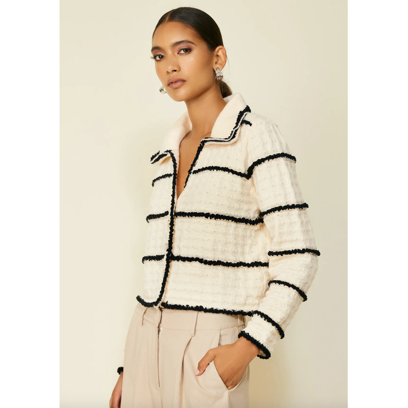 The Mariner Ivory/Black Striped Button Down Cardigan