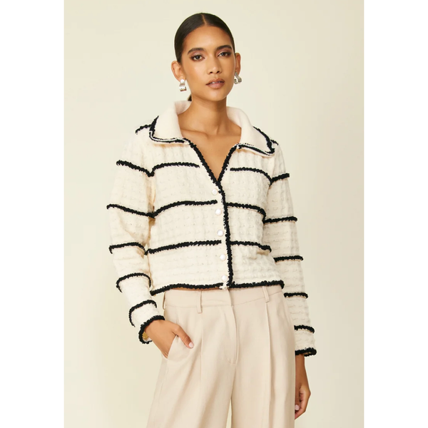 The Mariner Ivory/Black Striped Button Down Cardigan