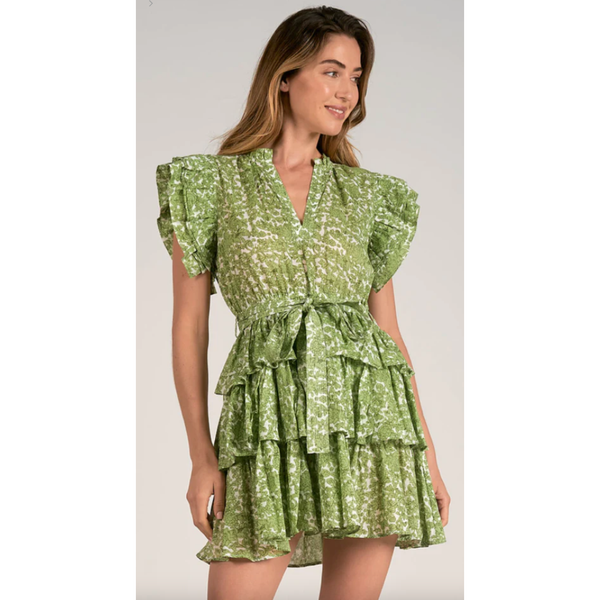 The Chelsea Green Floral Ruffle Mini Dress