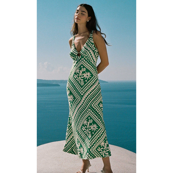 The Tulum Green Print Midi Dress