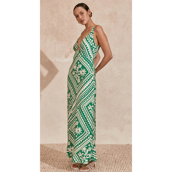 The Tulum Green Print Midi Dress