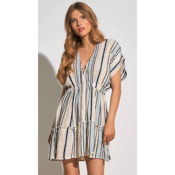 The Oasis Natural/Navy Stripe Dolman Sleeve MIni Dress