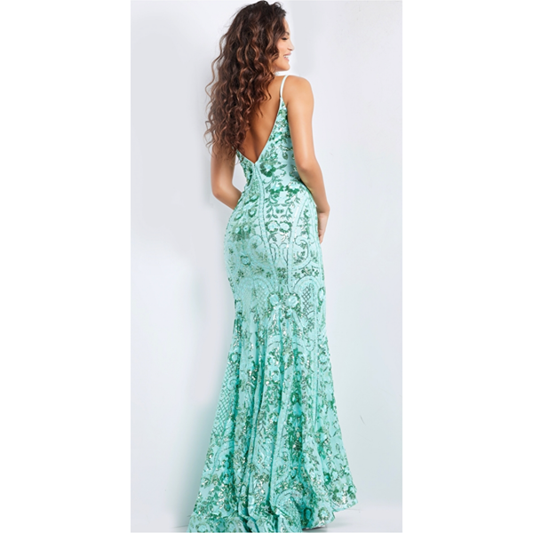 The Jovani Slate Fitted Sequin Embellished Gown