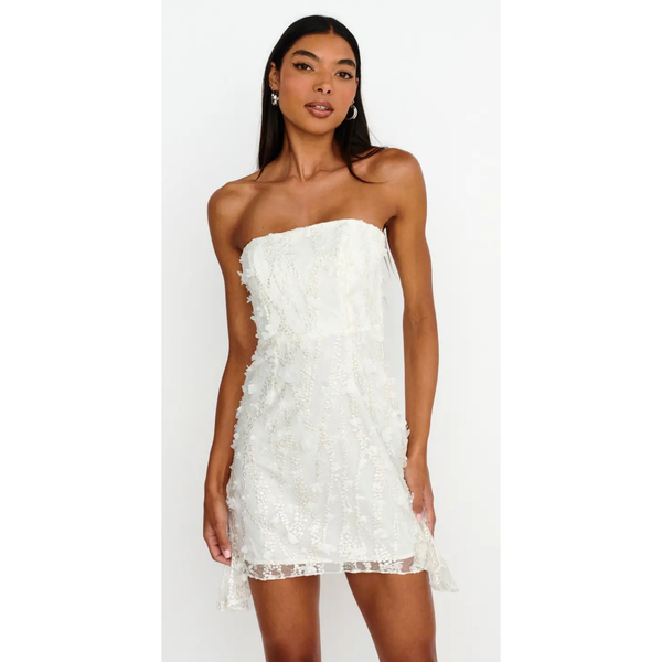 The Kennedy White Strapless Lace Mini Dress