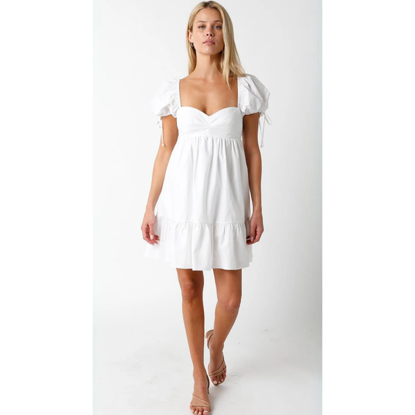 The Tallulah White Puff Sleeve Sweetheart Neck Babydoll Mini Dress
