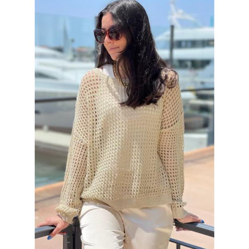 The Seashore Beige/Gold Lurex Openwork Knit Top