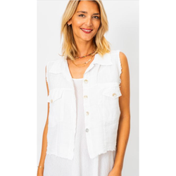 The Montauk Linen Vest In White Or Beige