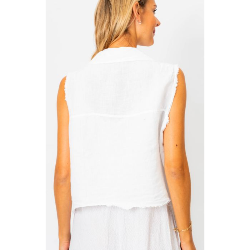 The Montauk Linen Vest In White Or Beige