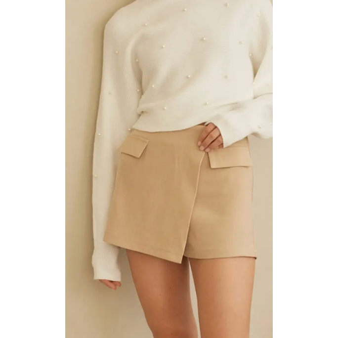 The Split Decision Beige Flap Front Skort