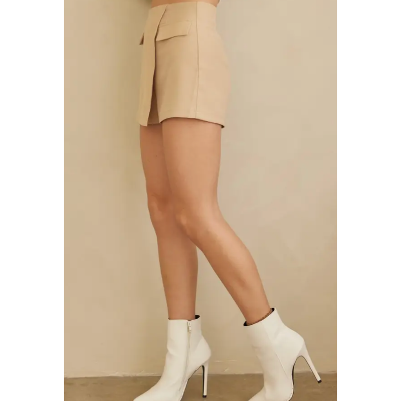 The Split Decision Beige Flap Front Skort