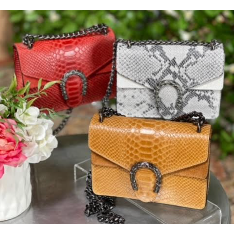 The Dionsys Italian Leather Crossbody Bag In Red, Gray or Camel