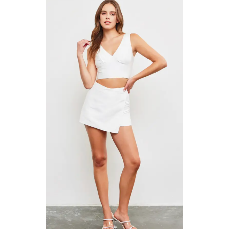 The Double Down White Flap Front Skort