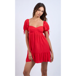 The Tallulah Red Clip Dot Puff Sleeve Babydoll Mini Dress