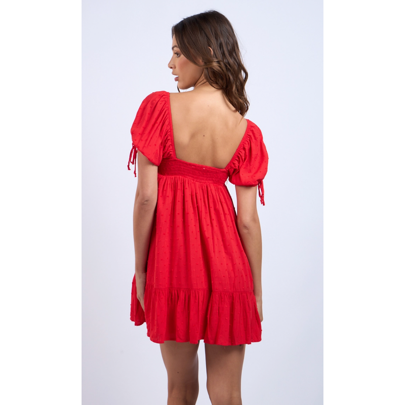 The Tallulah Red Clip Dot Puff Sleeve Babydoll Mini Dress