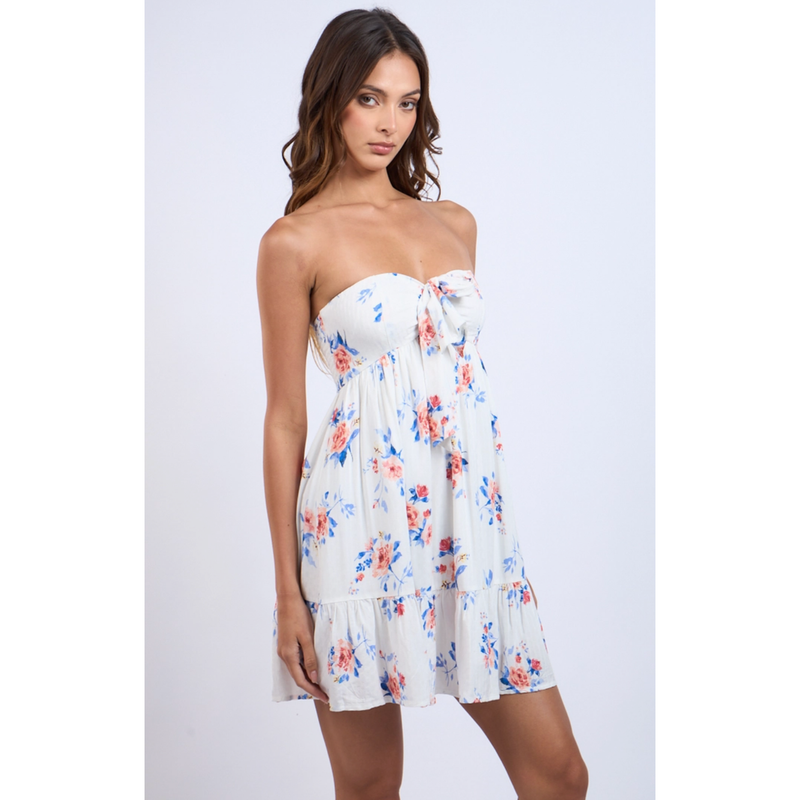 The Jenna Floral Strapless Tie Front Mini Dress