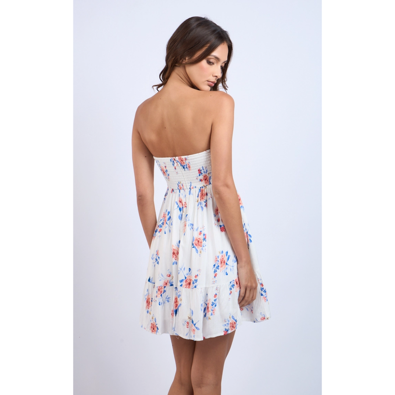 The Jenna Floral Strapless Tie Front Mini Dress