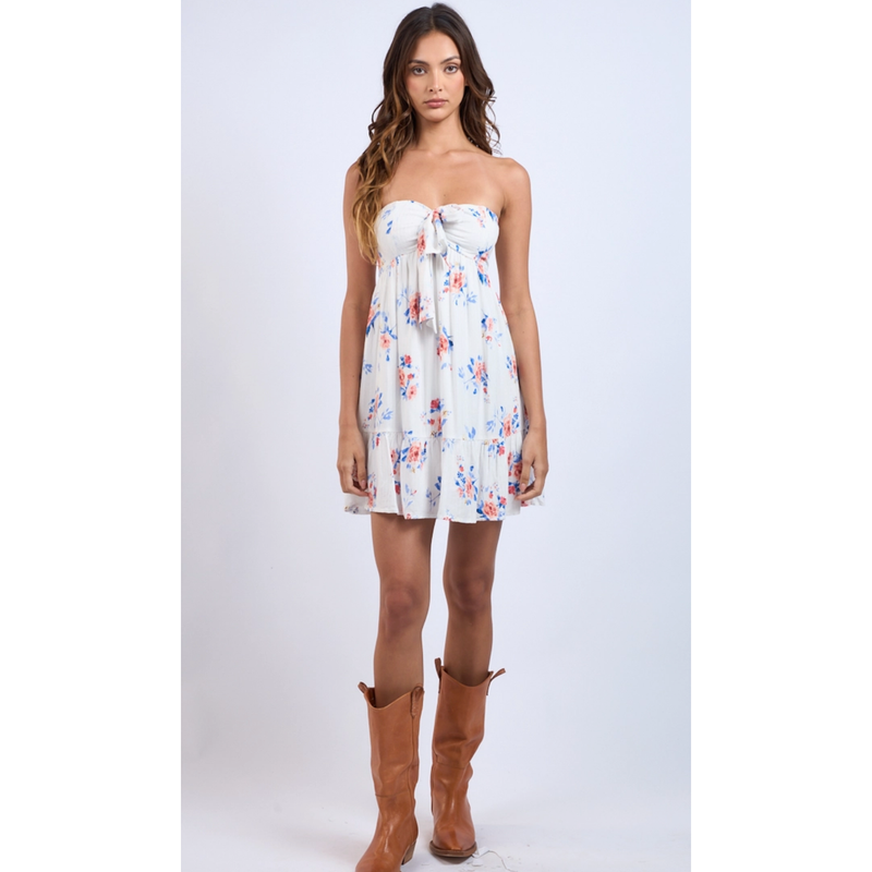 The Jenna Floral Strapless Tie Front Mini Dress