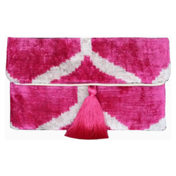 The Indah Hot Pink Silk Velvet Clutch