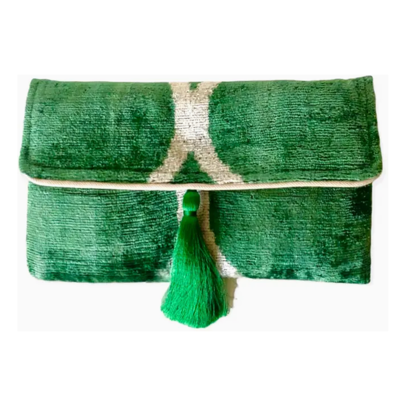 The Indah Emerald Green Silk Velvet Clutch