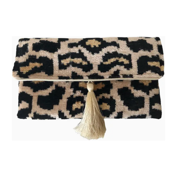 The Indah Leopard Silk Velvet Clutch