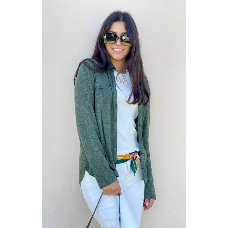 The Suva Heathered Green Long Sleeve Top