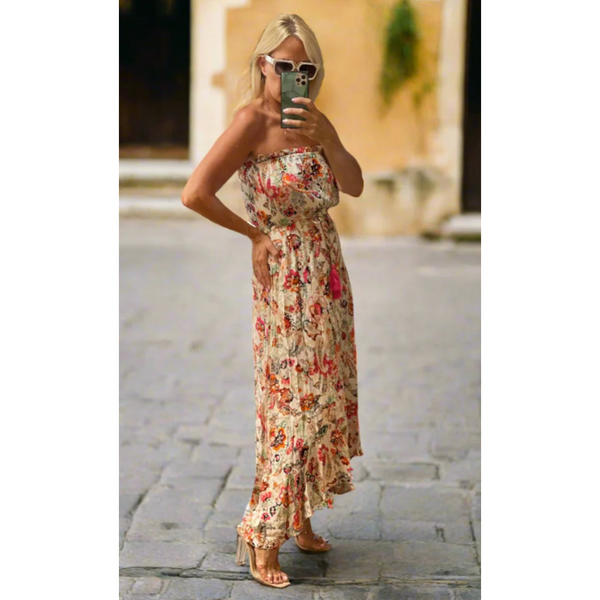 The Aviva Floral Strapless Maxi Dress