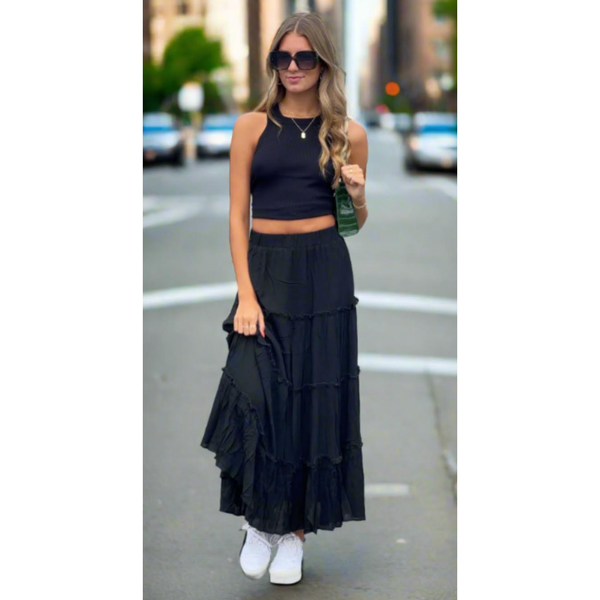 The Becca Black Tiered Maxi Skirt