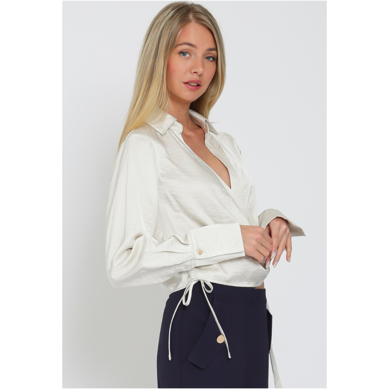 The Bristol Ivory Satin Wrap Top