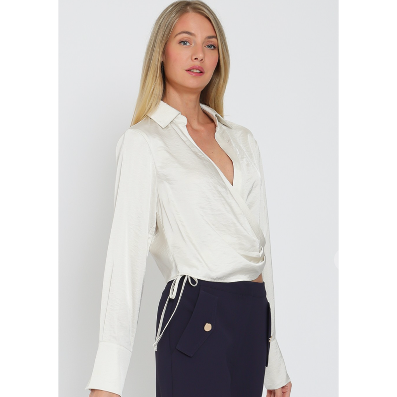 The Bristol Ivory Satin Wrap Top