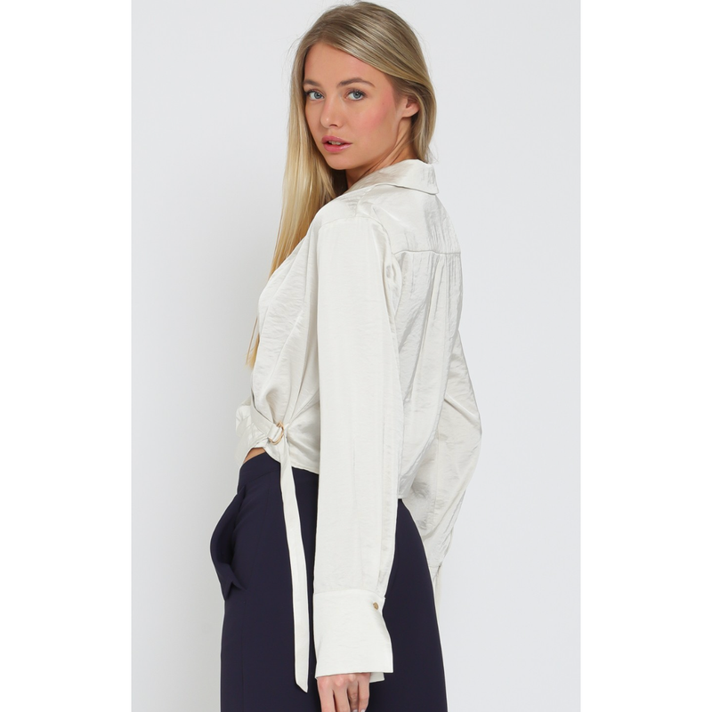 The Bristol Ivory Satin Wrap Top