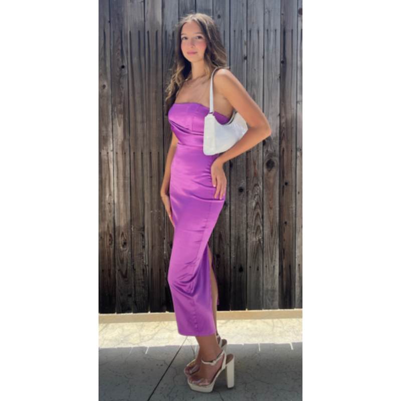 The Daydream Orchid Strapless Corset Midi Dress