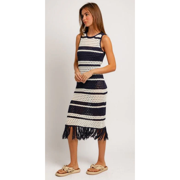 The Beachcomber Navy/White Stripe Crochet Cover Up Dress