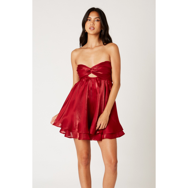 The Catharine Wine Stapless Satin Chiffon Mini Dress