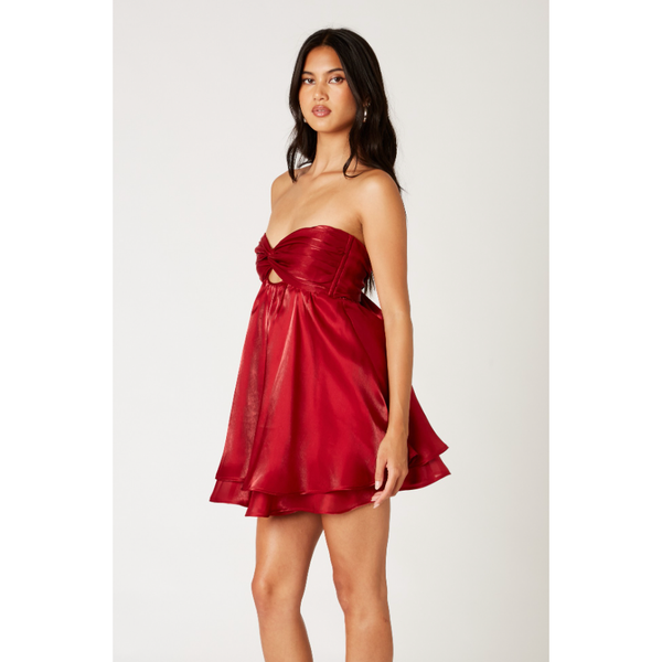 The Catharine Wine Strapless Satin Chiffon Mini Dress