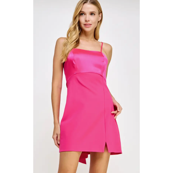 The Adela Hot Pink Bow Back Mini Dress