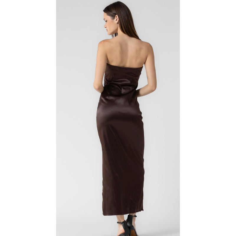 The Sloane Chocolate  Strapless Satin Column Maxi Dress