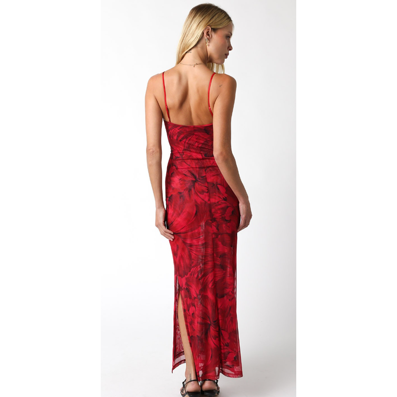 The Gabriella Burgundy Floral Mesh Column Dress