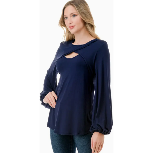 The Louise Navy Keyhole Jersey Top