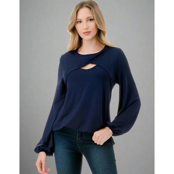 The Louise Navy Keyhole Jersey Top