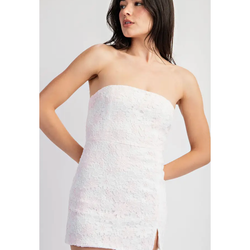 The Nina Baby Pink/White Strapless Lace Dress