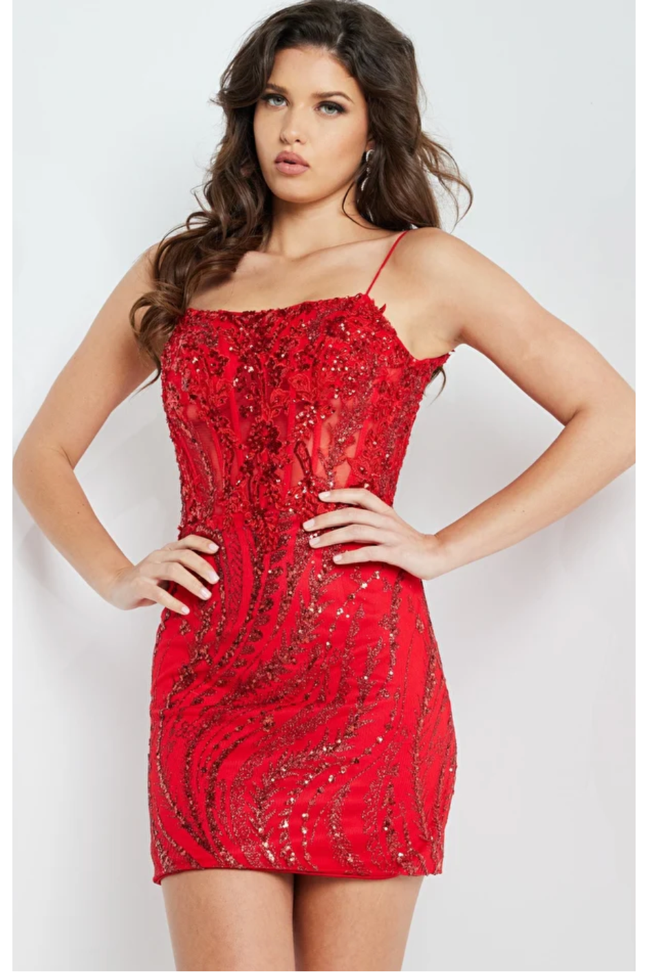 fitted lace wedding dress Jovani - 39914 One-Shoulder Cocktail Dress with Beaded Detail