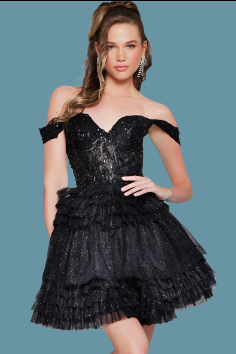 jovani black off the shoulder dress Black Off the Shoulder Dress 36687