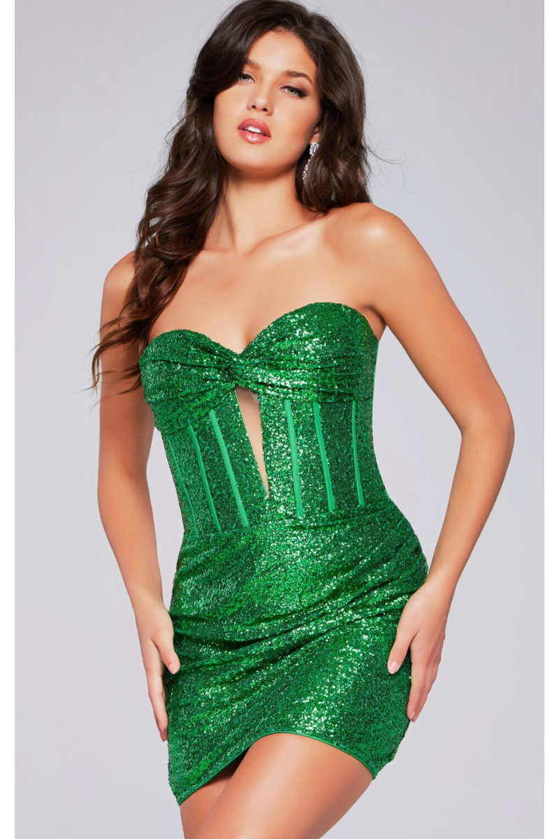 The Jovani 42515 Green Strapless Sequin Keyhole Short Formal Dress 0 The Jovani 42515 Green Strapless Sequin Keyhole Short Formal Dress 0