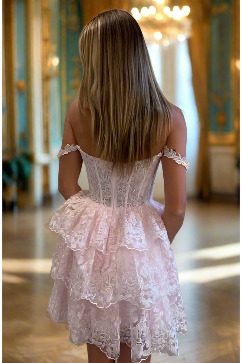 The Jovani 37080 Light Pink Lace Corset Short Formal Dress 0 The Jovani 37080 Light Pink Lace Corset Short Formal Dress 0