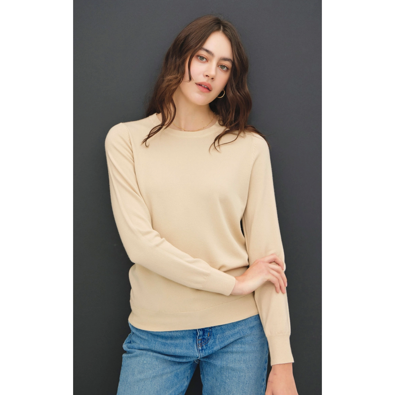 The Stella Oatmeal Fine Gauge Crew Neck Sweater