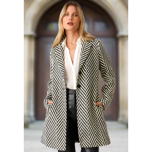 The Cambridge Black/White Chevron Coat