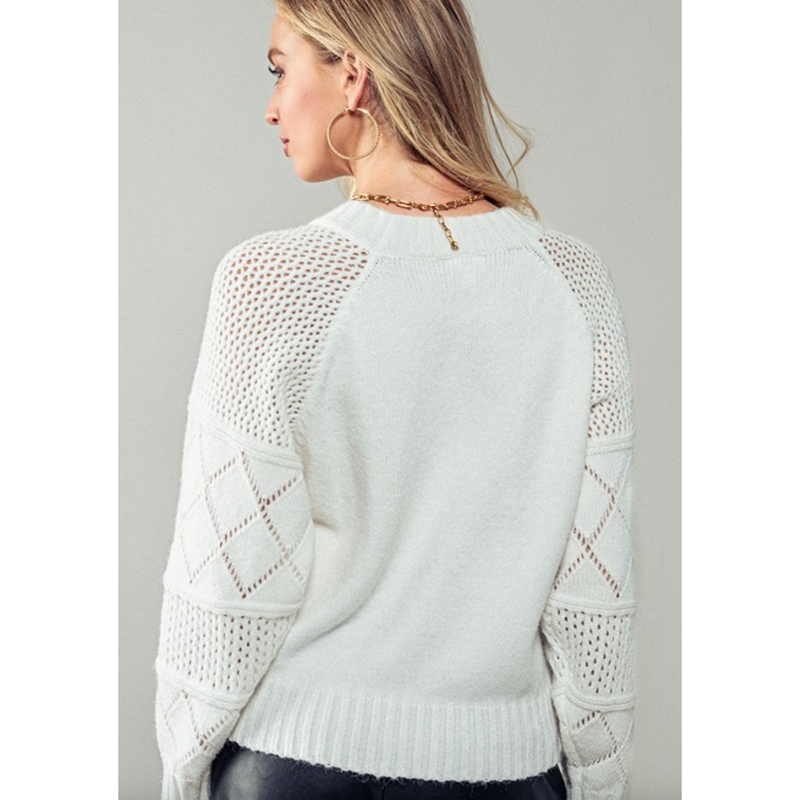 The Mystic White Sleeve Cable Knit Cropped Cardigan Sweater